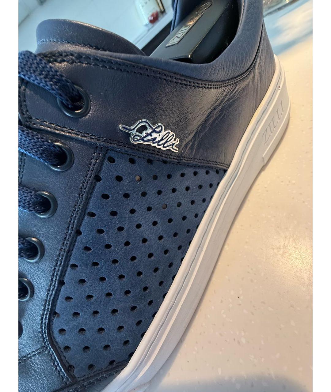 ZILLI Темно-синие кожаные низкие кроссовки / кеды, фото 4