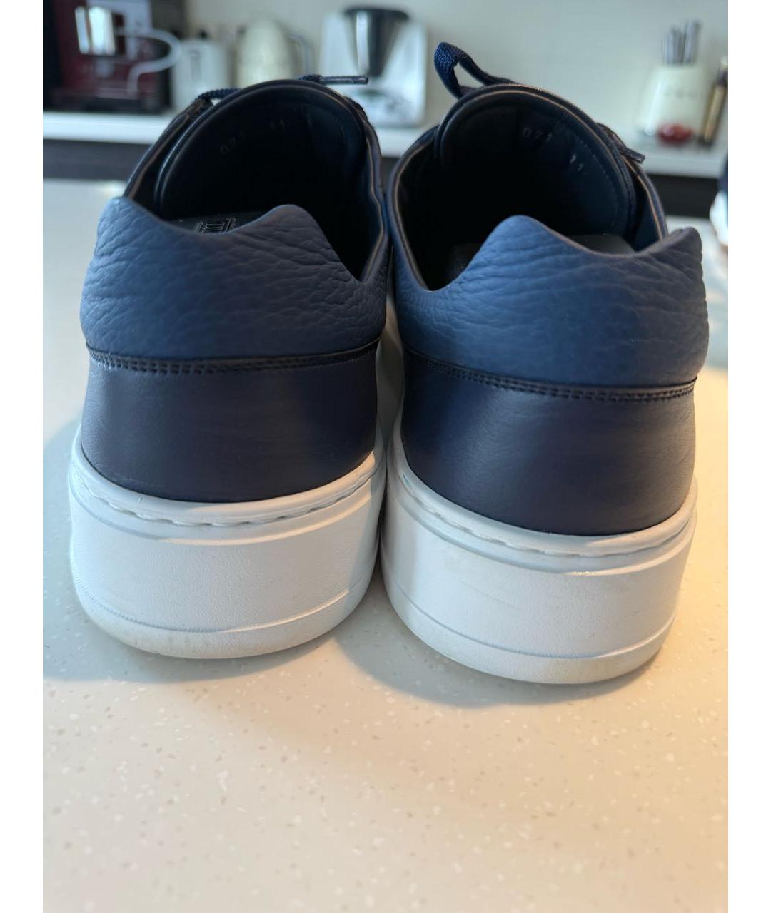 ZILLI Темно-синие кожаные низкие кроссовки / кеды, фото 2