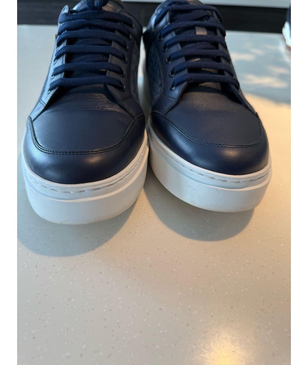 ZILLI Темно-синие кожаные низкие кроссовки / кеды, фото 3