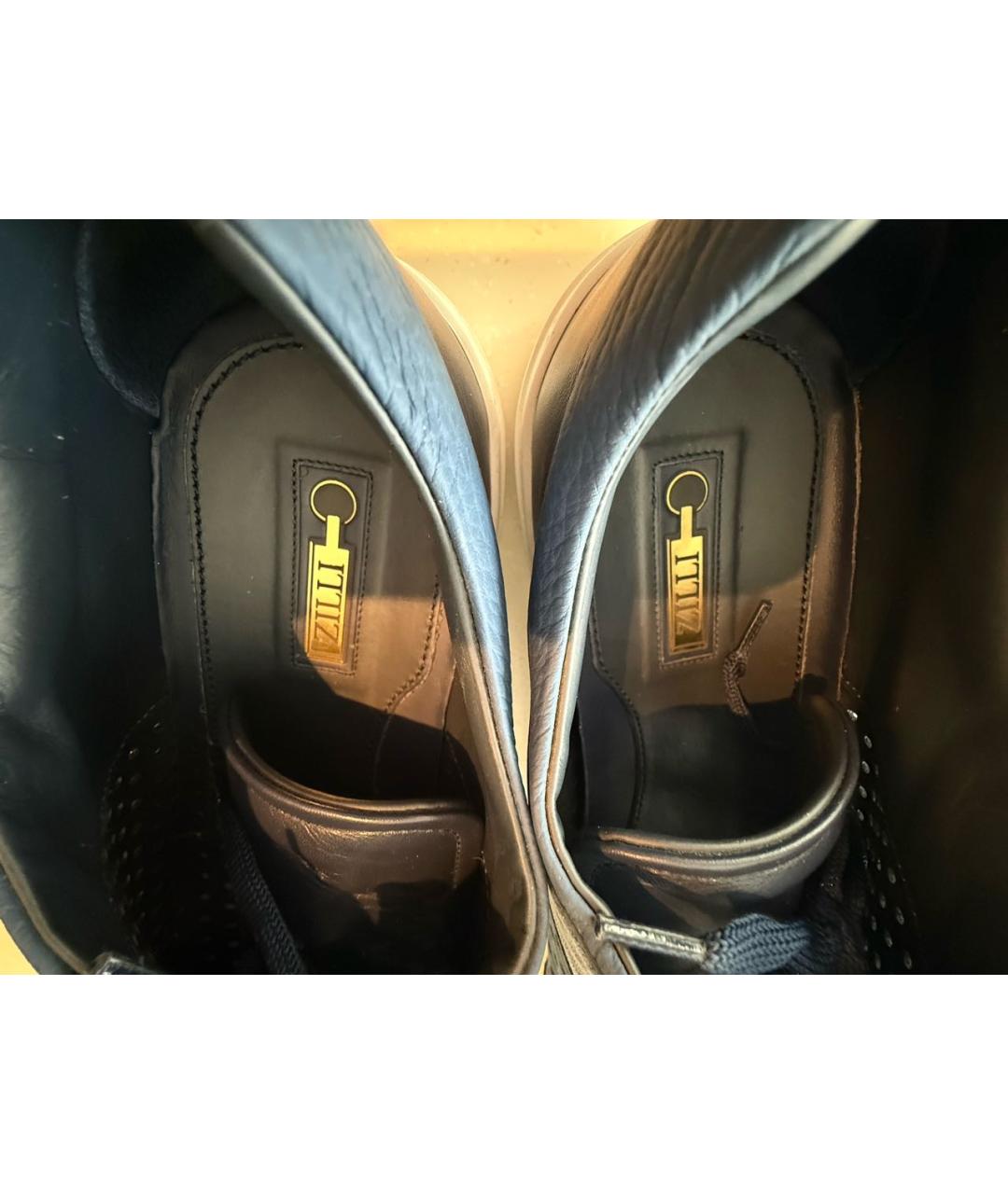 ZILLI Темно-синие кожаные низкие кроссовки / кеды, фото 7