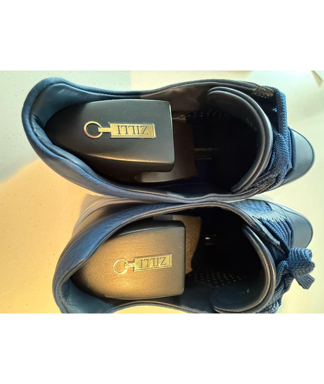 ZILLI Темно-синие кожаные низкие кроссовки / кеды, фото 6