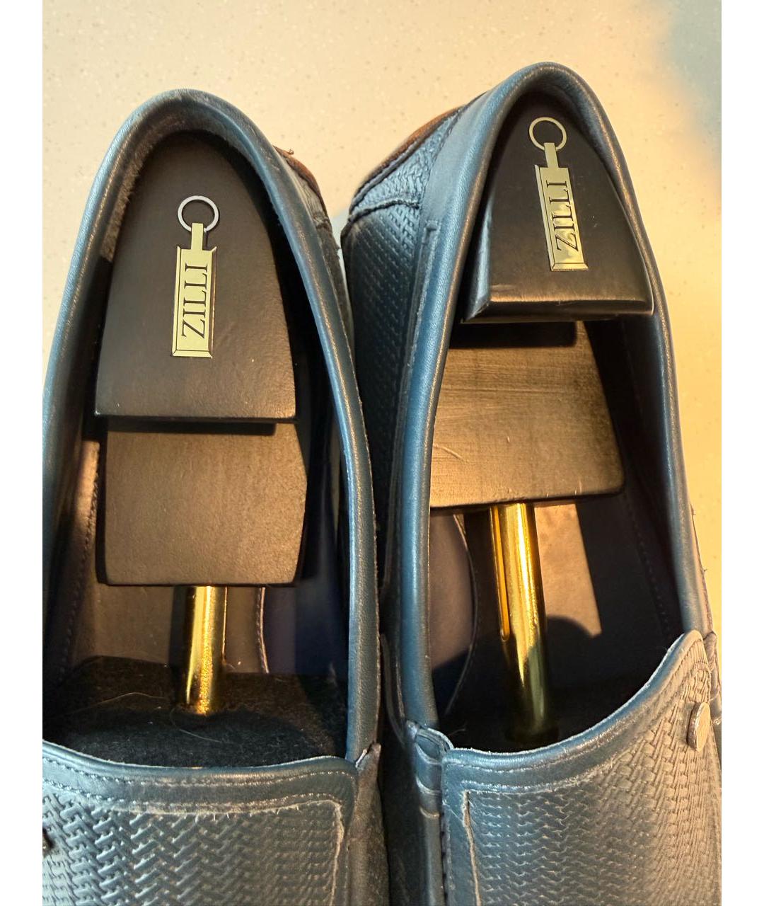 ZILLI Темно-синие кожаные мокасины, фото 6