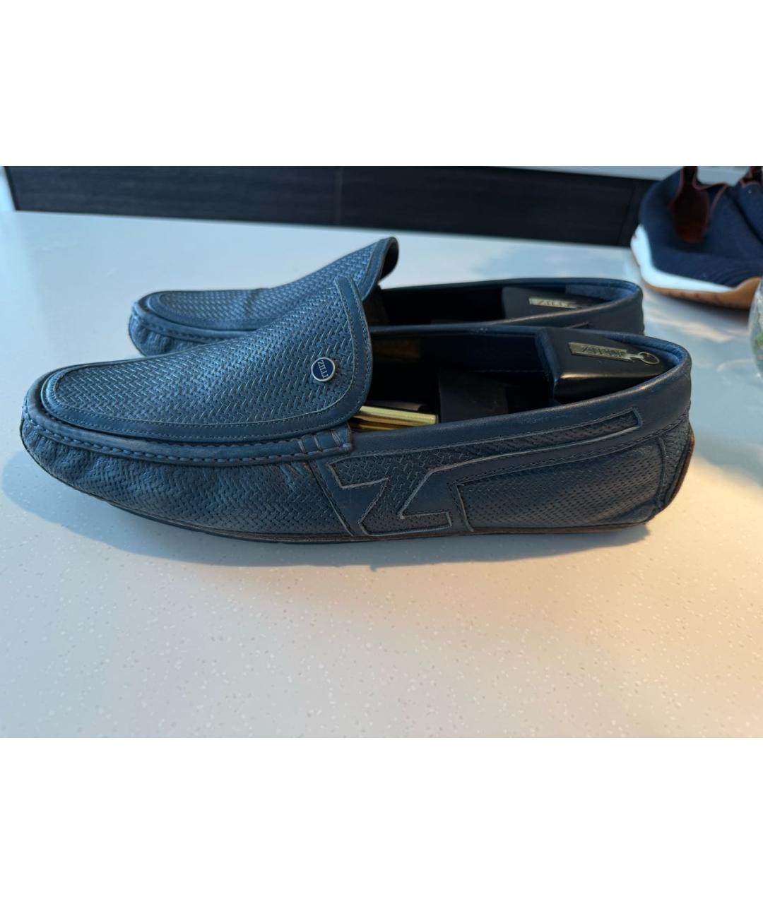 ZILLI Темно-синие кожаные мокасины, фото 8