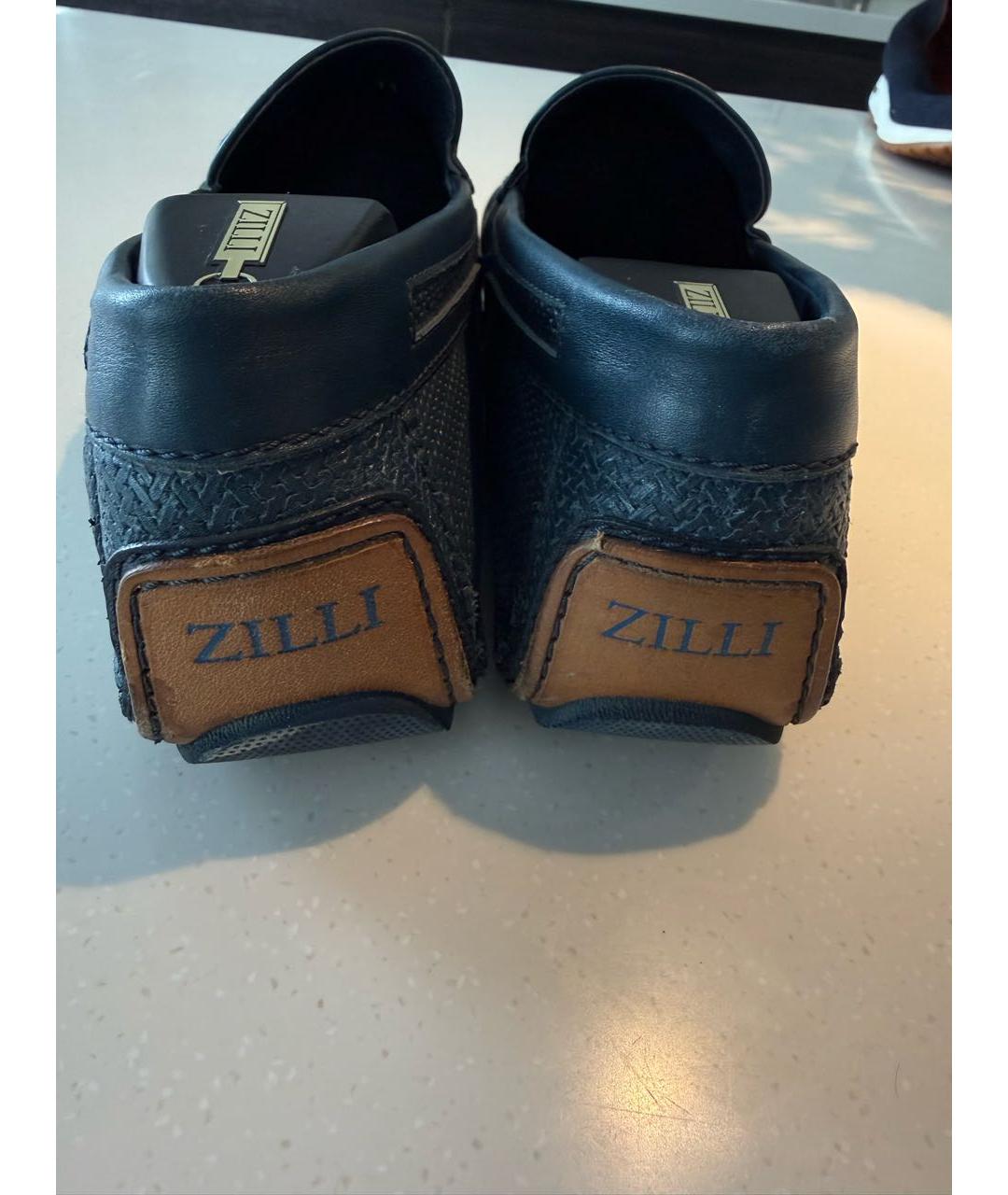 ZILLI Темно-синие кожаные мокасины, фото 3