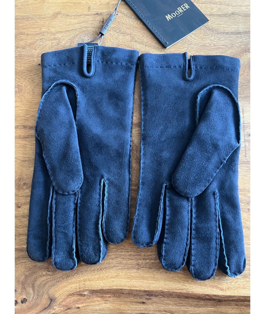 MOORER Темно-синие кожаные перчатки, фото 2