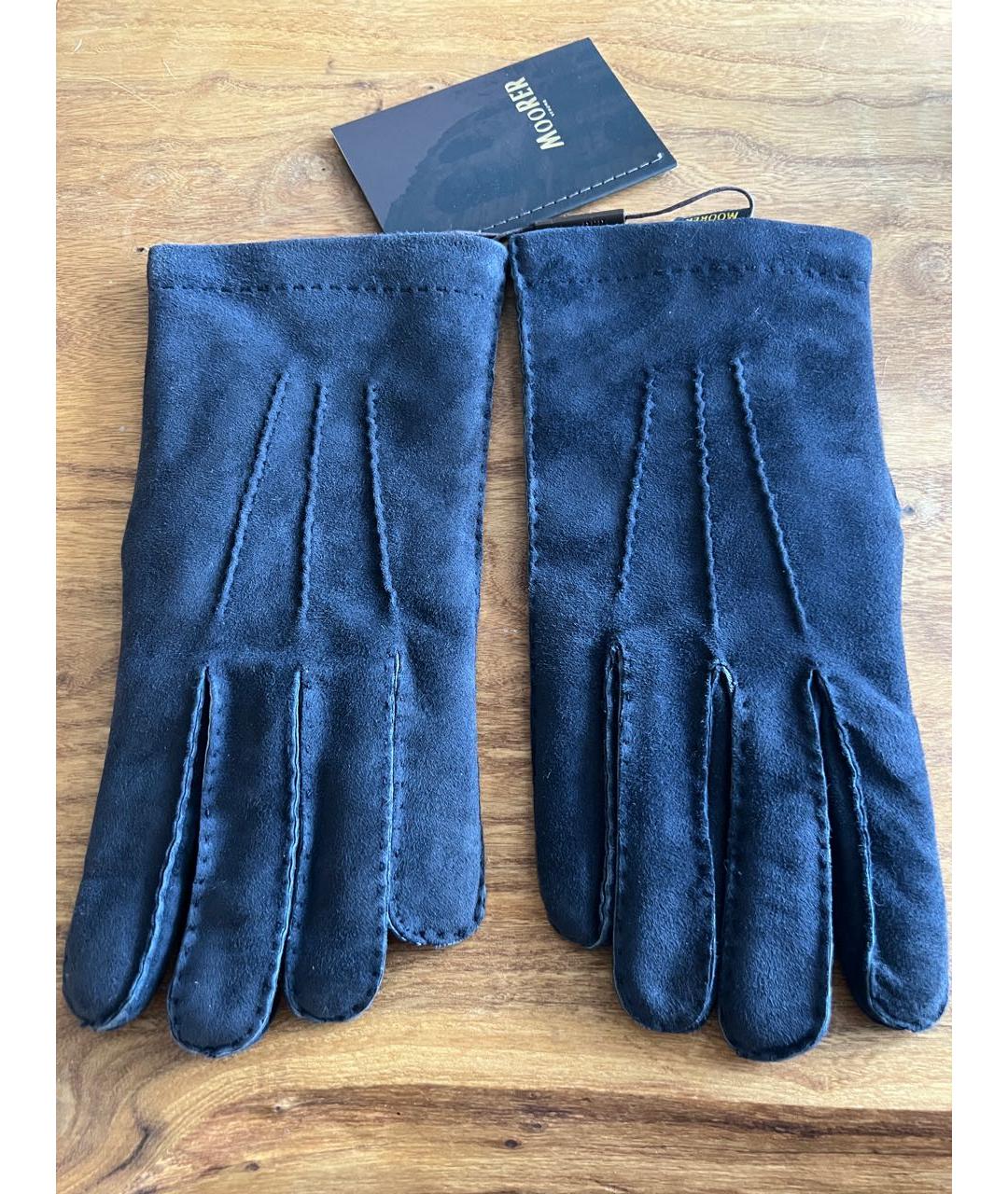 MOORER Темно-синие кожаные перчатки, фото 5
