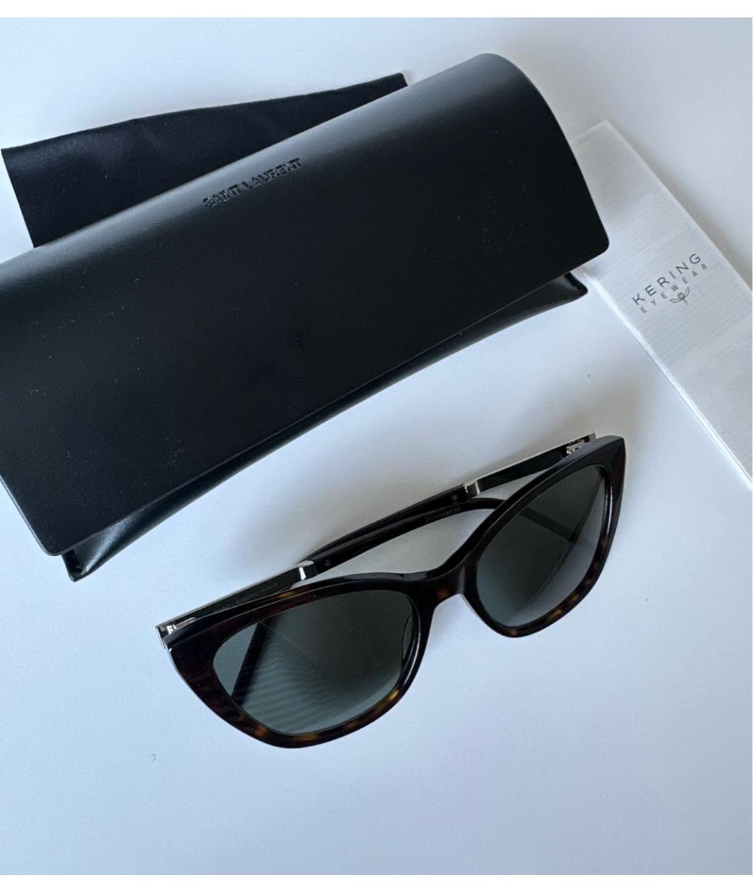 SAINT LAURENT Коричневые пластиковые солнцезащитные очки, фото 6