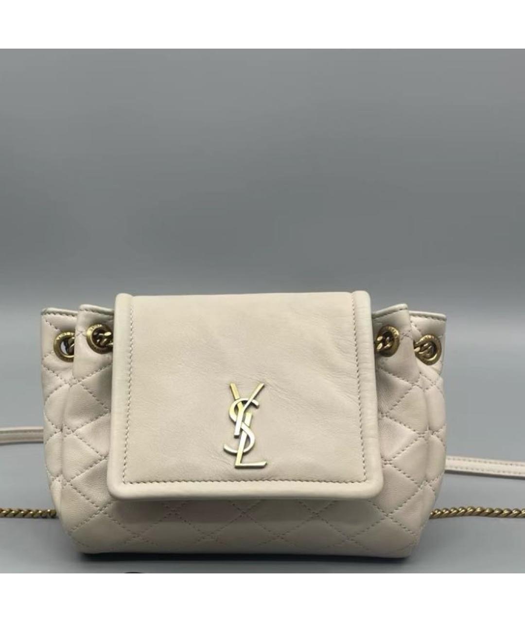 SAINT LAURENT Бежевая кожаная сумка через плечо, фото 5