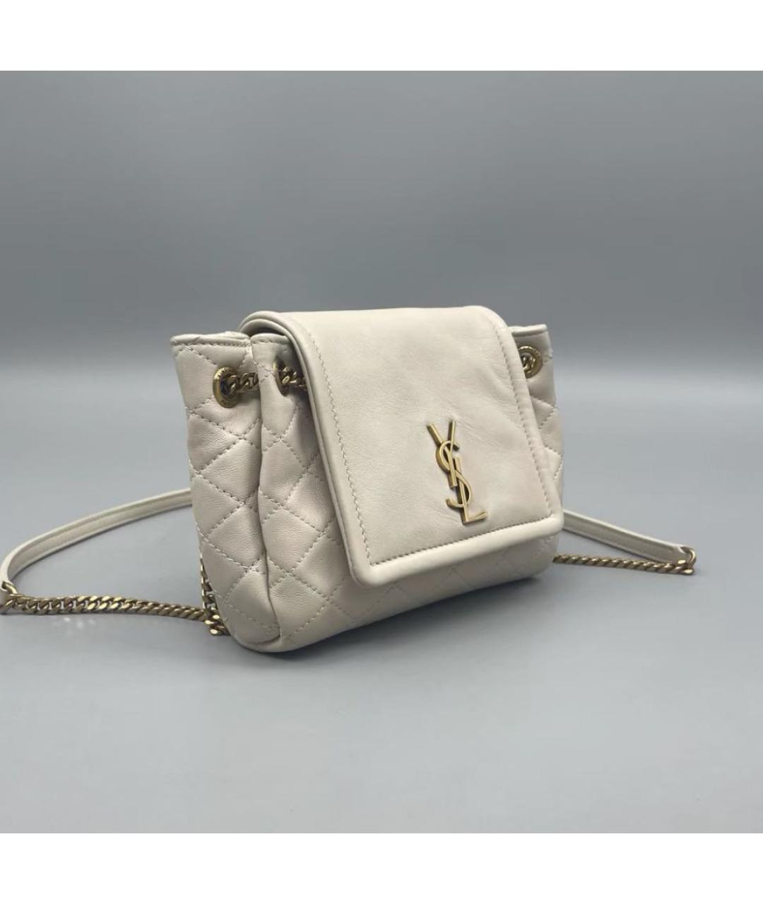 SAINT LAURENT Бежевая кожаная сумка через плечо, фото 4