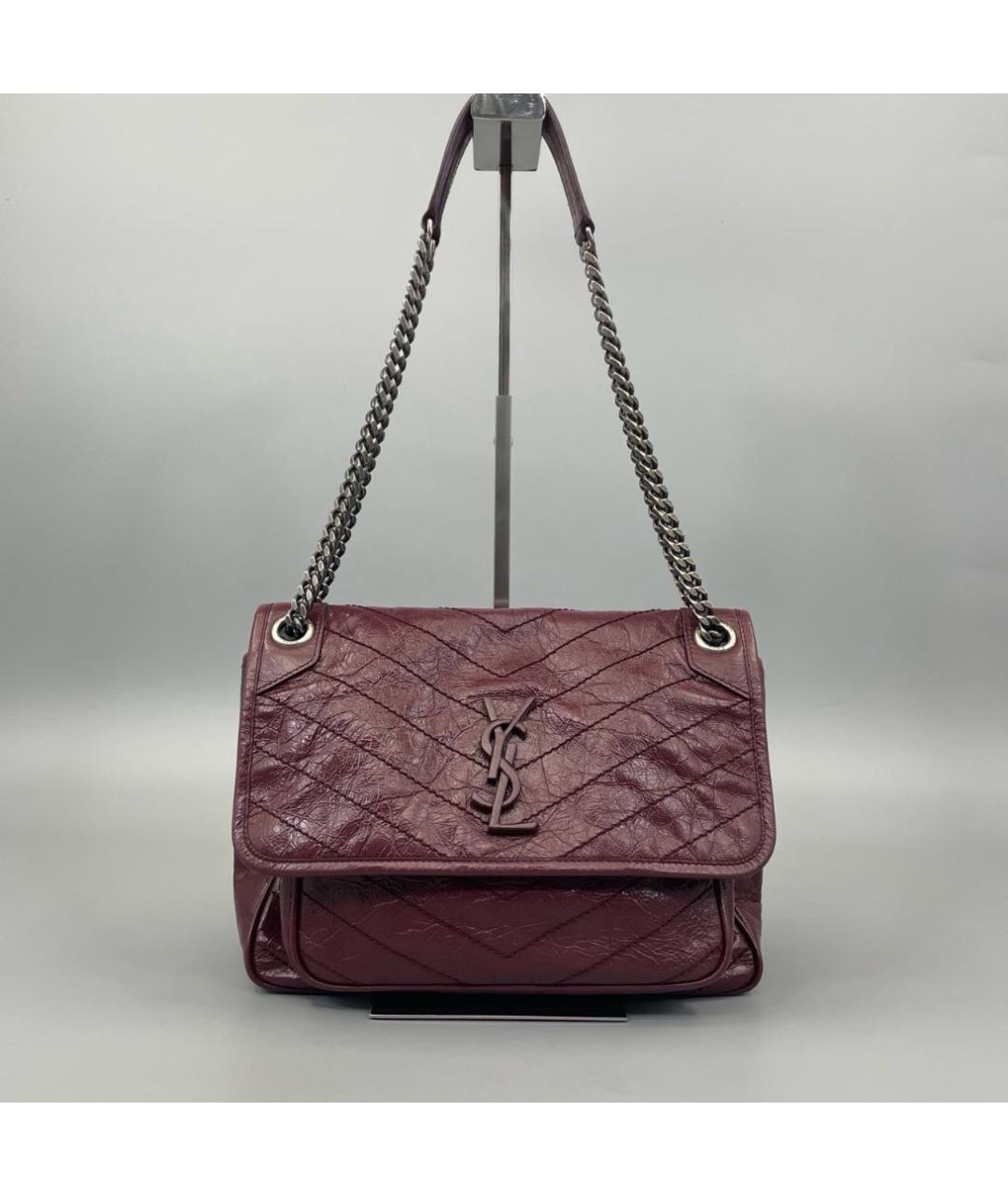 SAINT LAURENT Бордовая кожаная сумка через плечо, фото 6