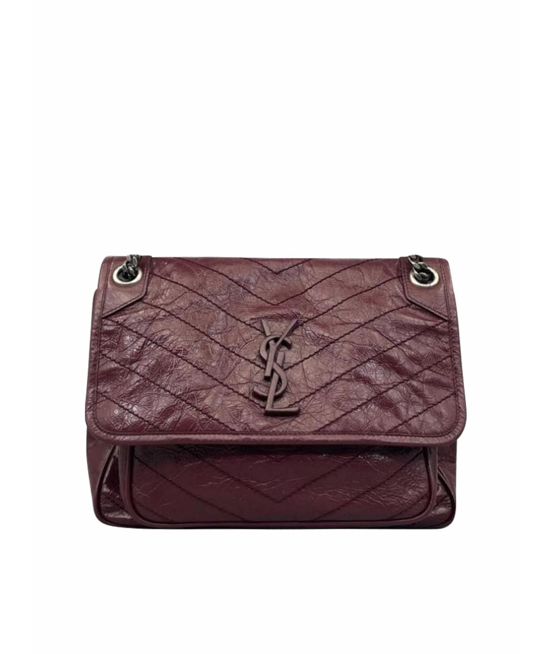 SAINT LAURENT Бордовая кожаная сумка через плечо, фото 1