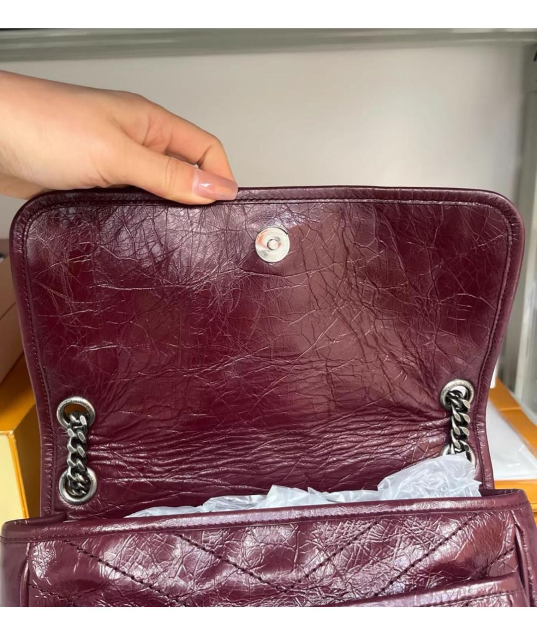 SAINT LAURENT Бордовая кожаная сумка через плечо, фото 5