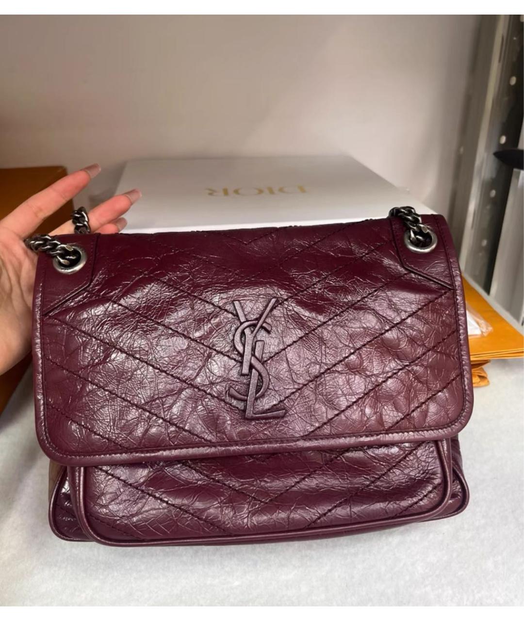 SAINT LAURENT Бордовая кожаная сумка через плечо, фото 2
