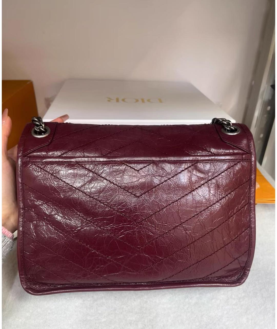 SAINT LAURENT Бордовая кожаная сумка через плечо, фото 3