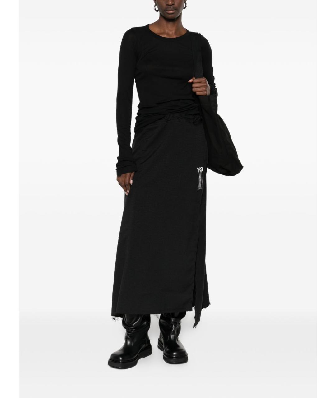 Y-3 Черная полиэстеровая юбка миди, фото 5