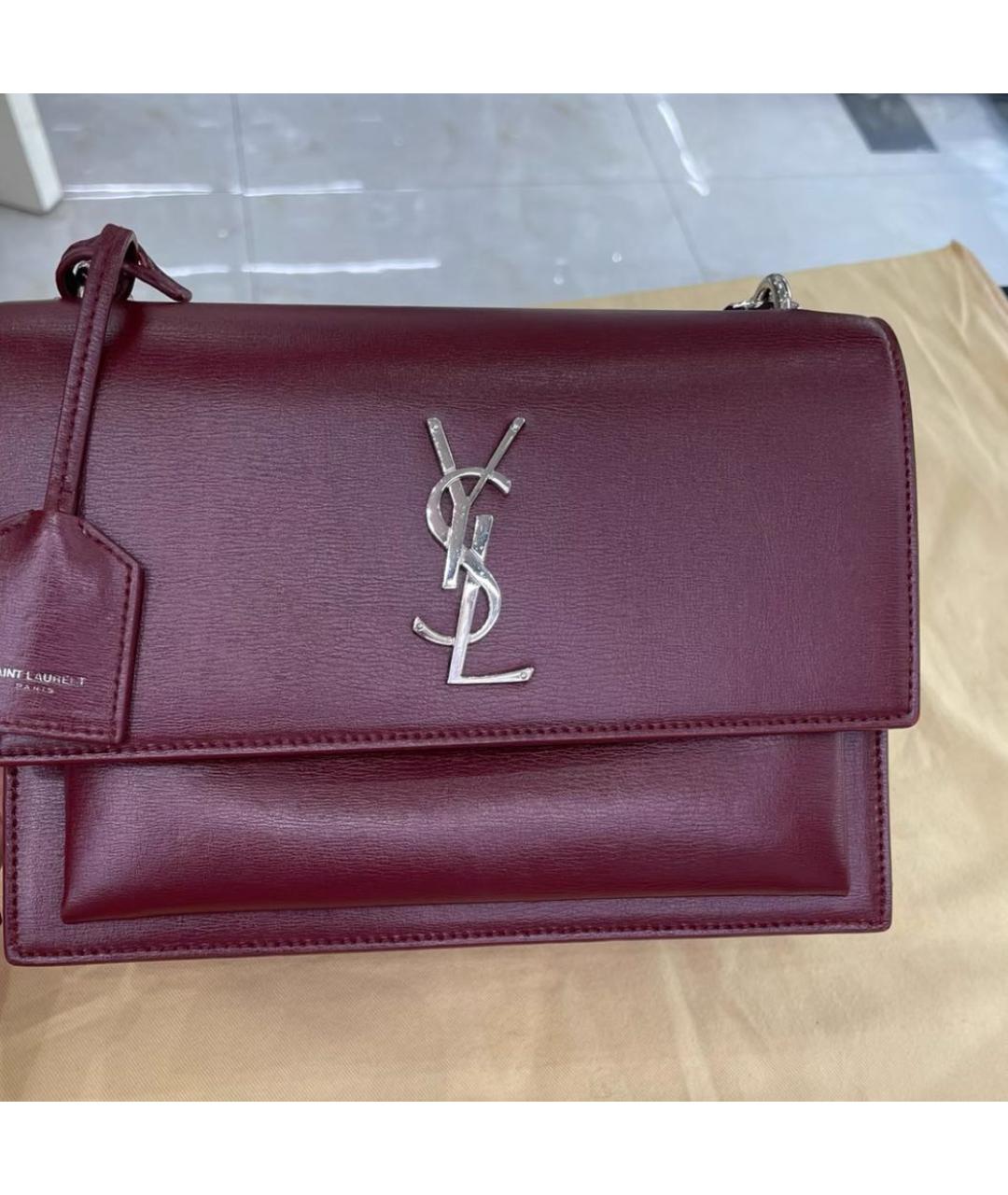 SAINT LAURENT Бордовая кожаная сумка через плечо, фото 5