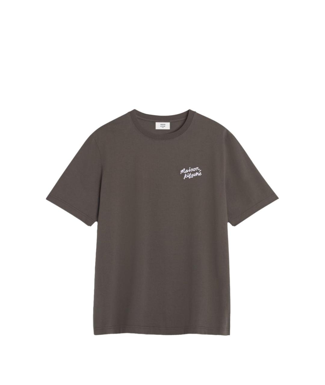 MAISON KITSUNE Коричневая хлопковая футболка, фото 1