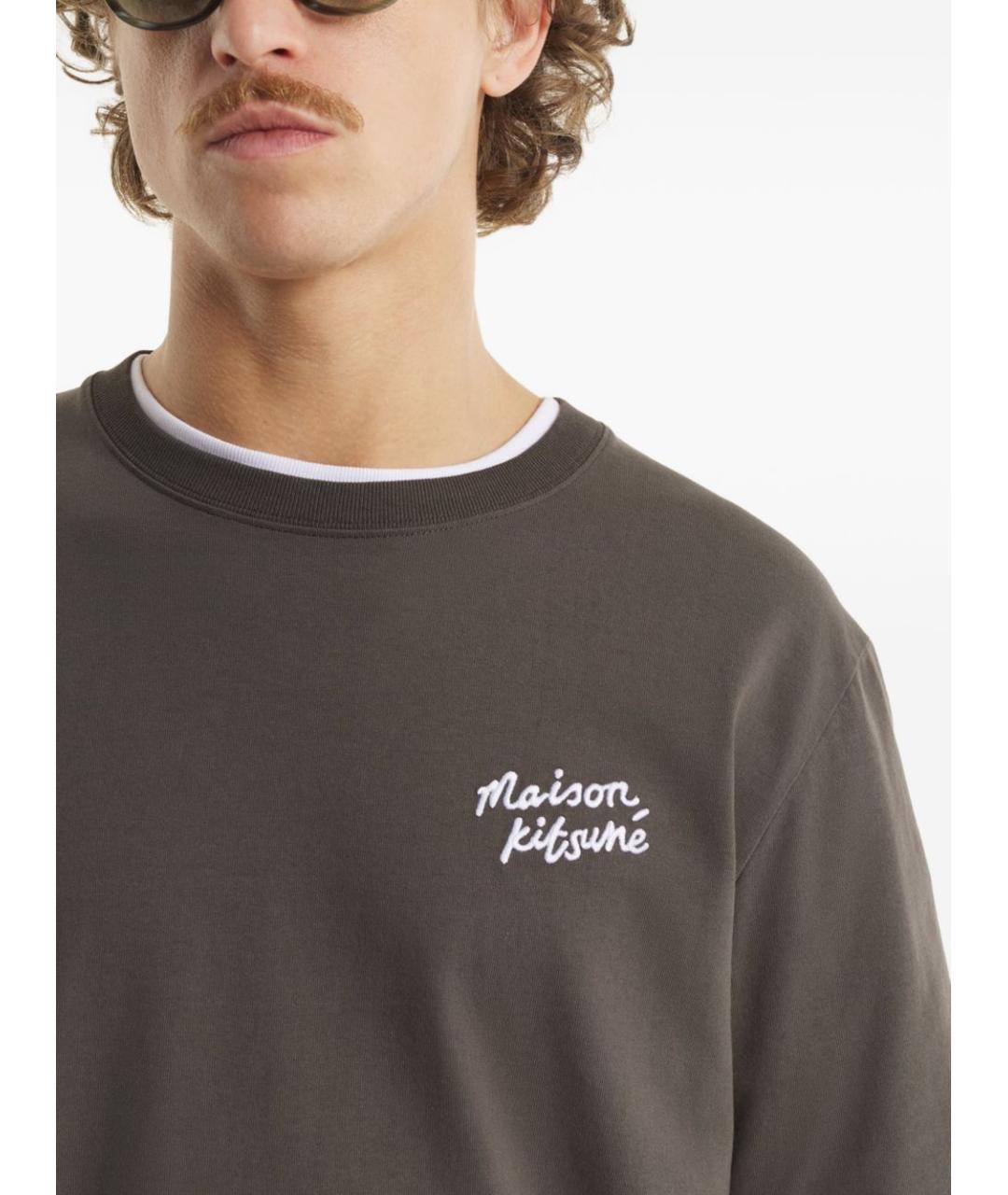 MAISON KITSUNE Коричневая хлопковая футболка, фото 2