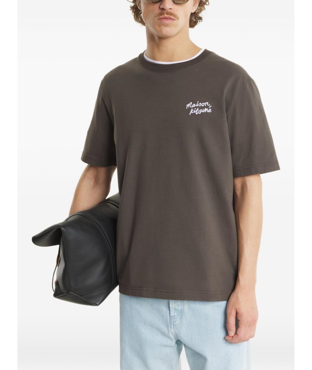 MAISON KITSUNE Коричневая хлопковая футболка, фото 3