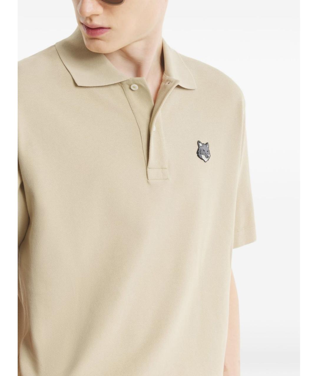 MAISON KITSUNE Бежевое хлопковое поло с коротким рукавом, фото 3