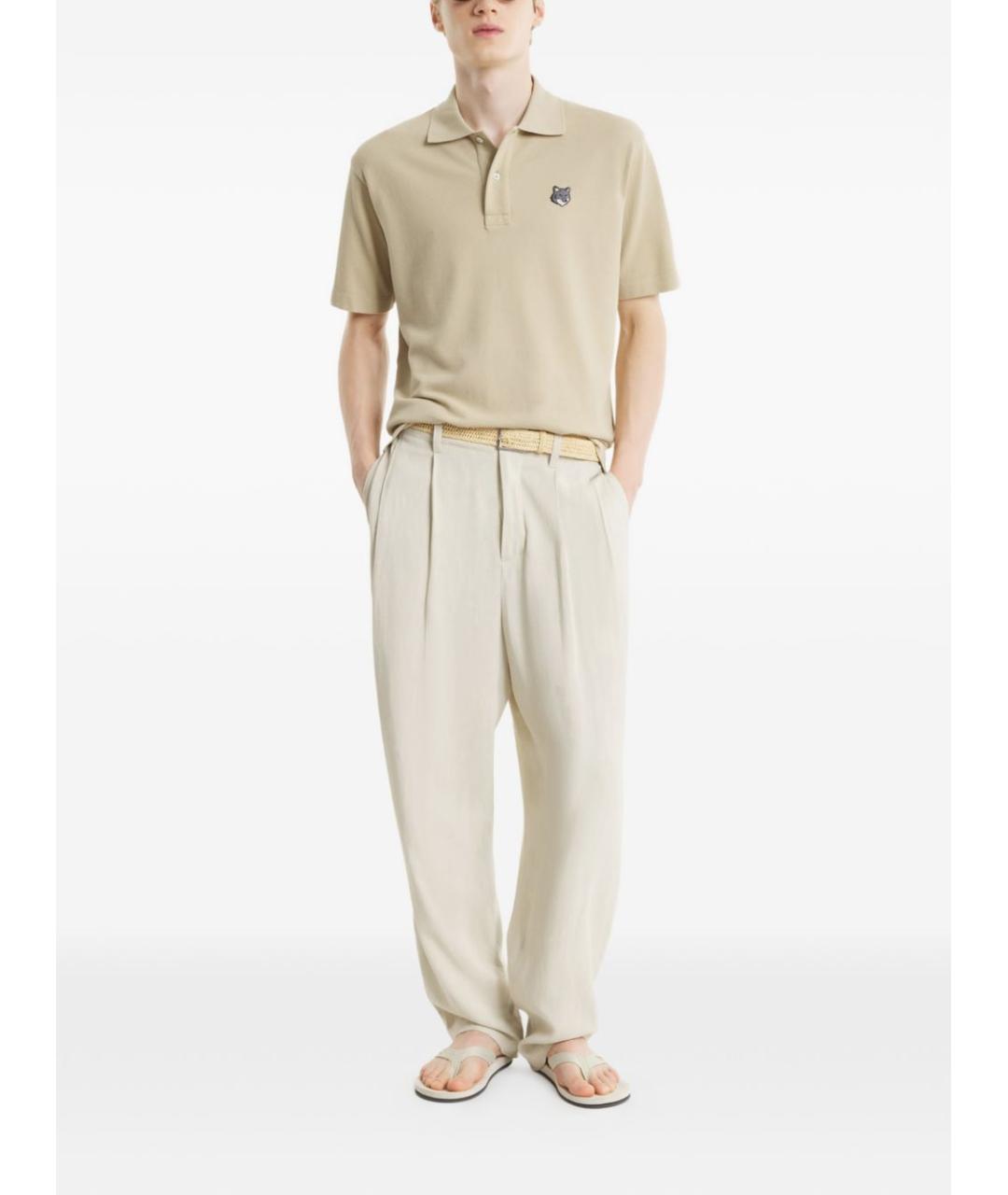 MAISON KITSUNE Бежевое хлопковое поло с коротким рукавом, фото 2