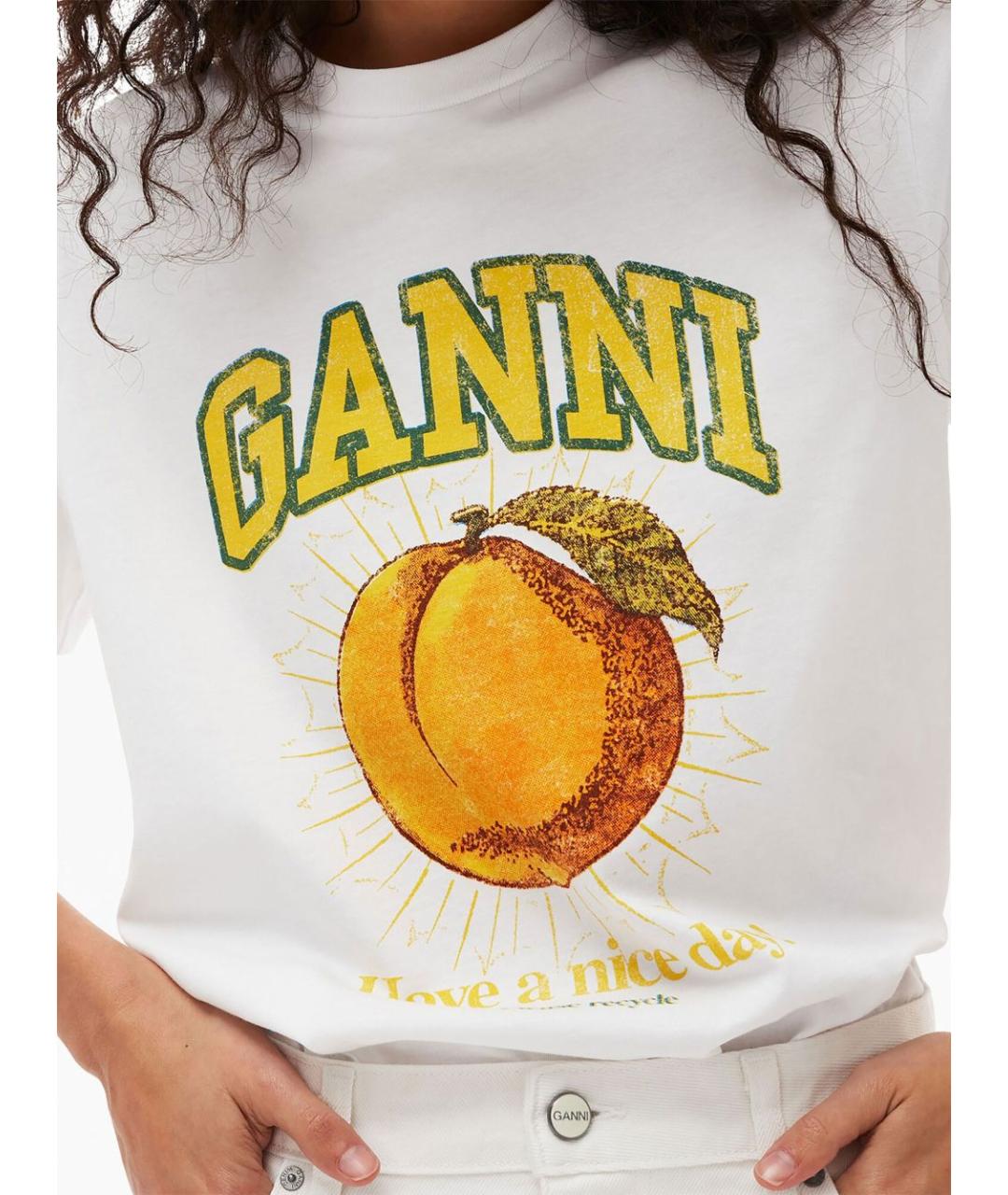 GANNI Белая хлопковая футболка, фото 2