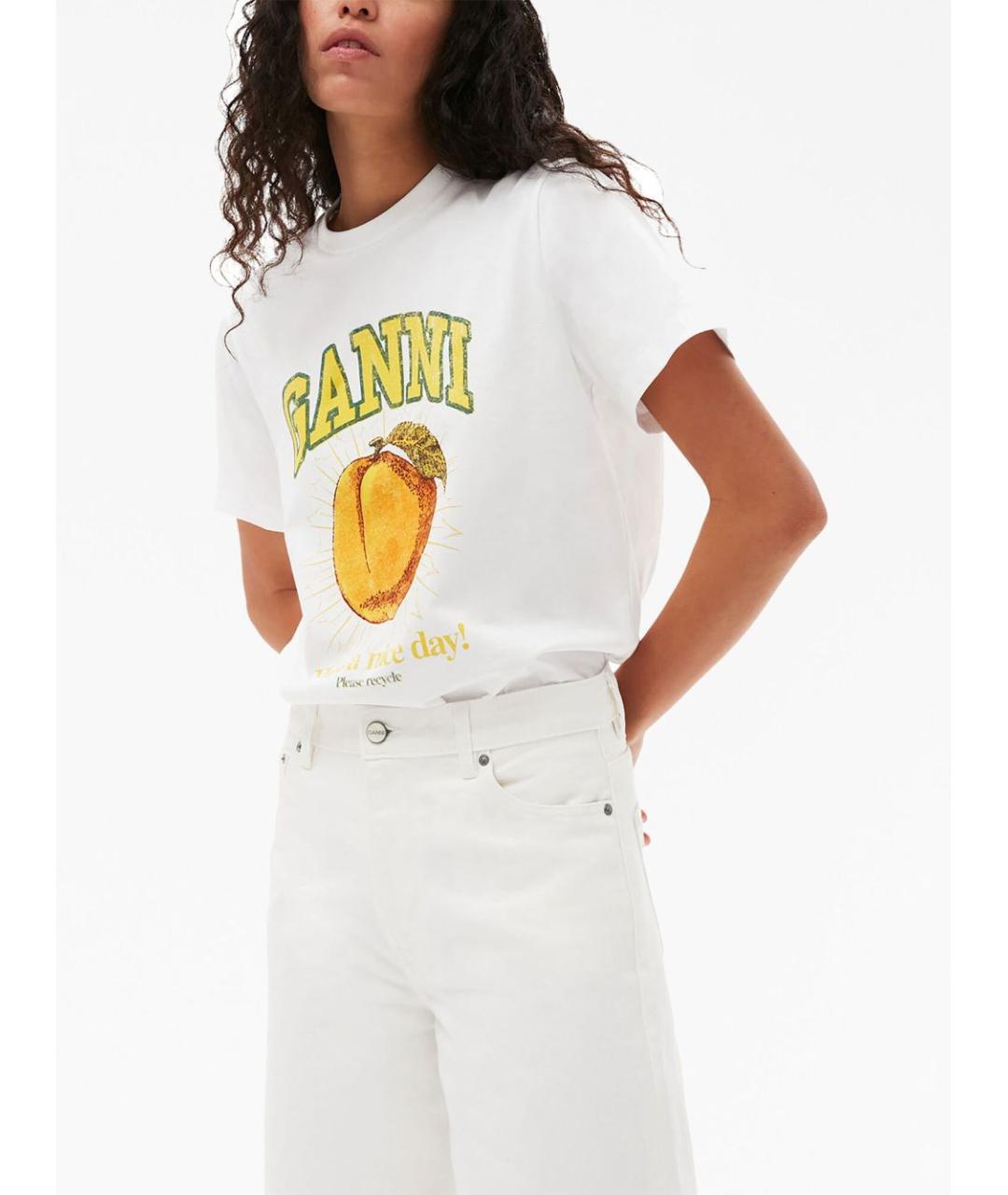 GANNI Белая хлопковая футболка, фото 5