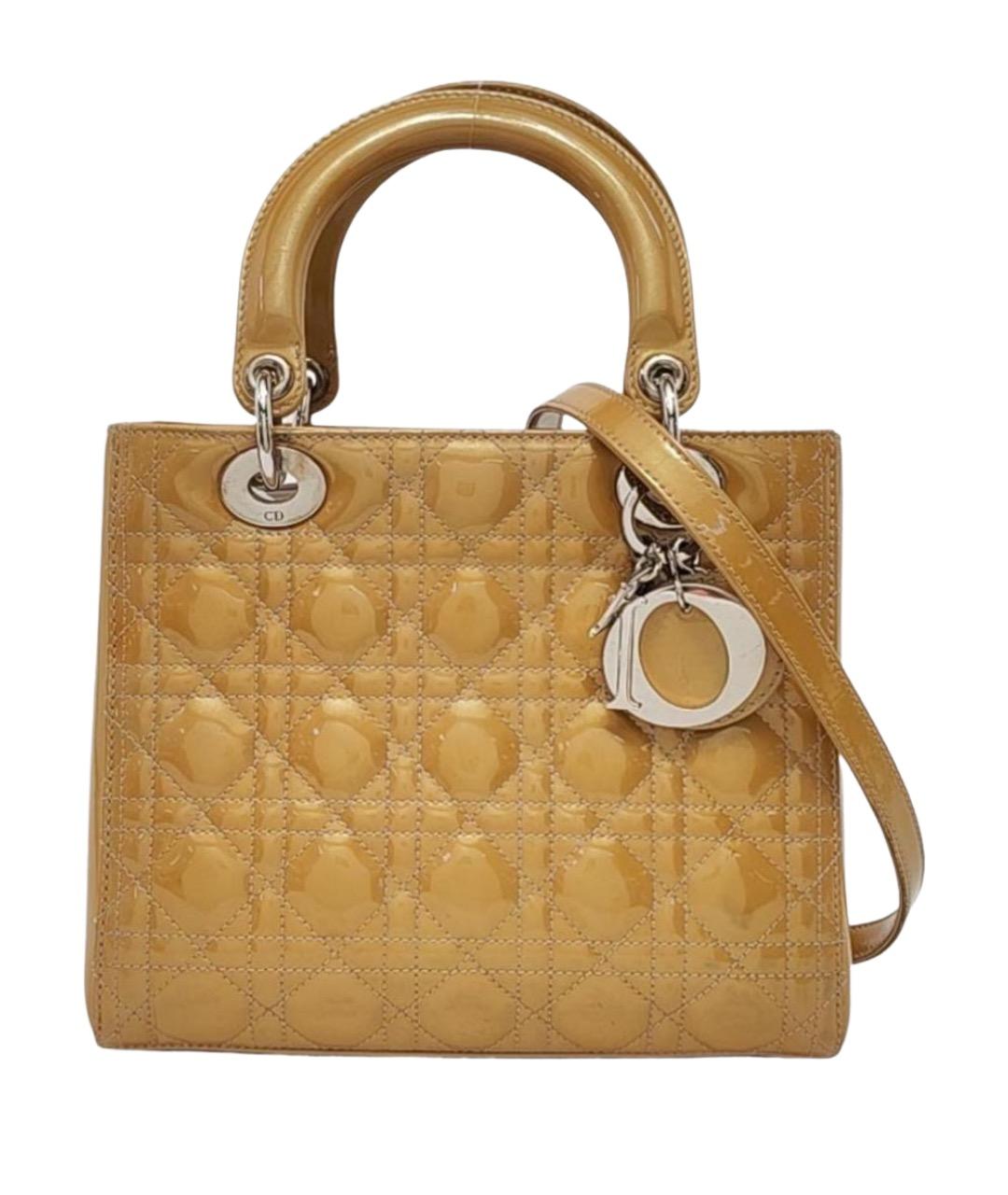 CHRISTIAN DIOR Горчичная сумка через плечо из лакированной кожи, фото 1