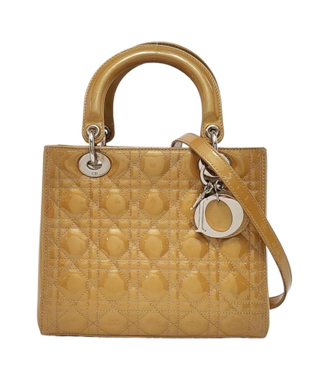 CHRISTIAN DIOR Горчичная сумка через плечо из лакированной кожи, фото 7