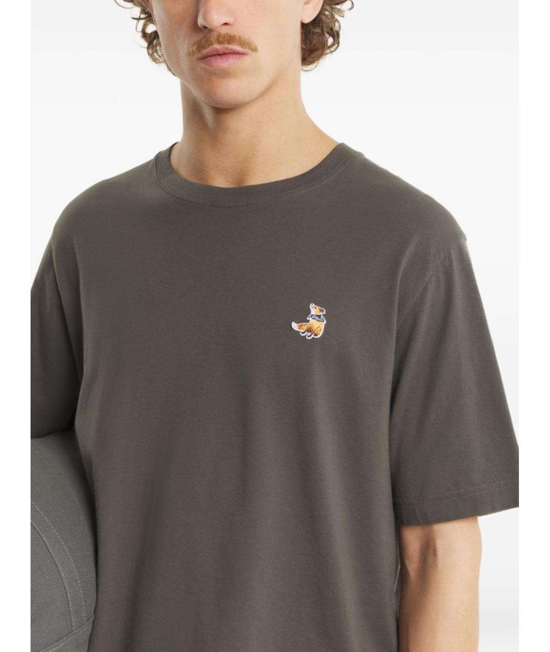 MAISON KITSUNE Коричневая хлопковая футболка, фото 4