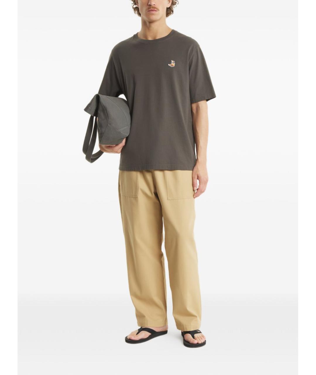 MAISON KITSUNE Коричневая хлопковая футболка, фото 2