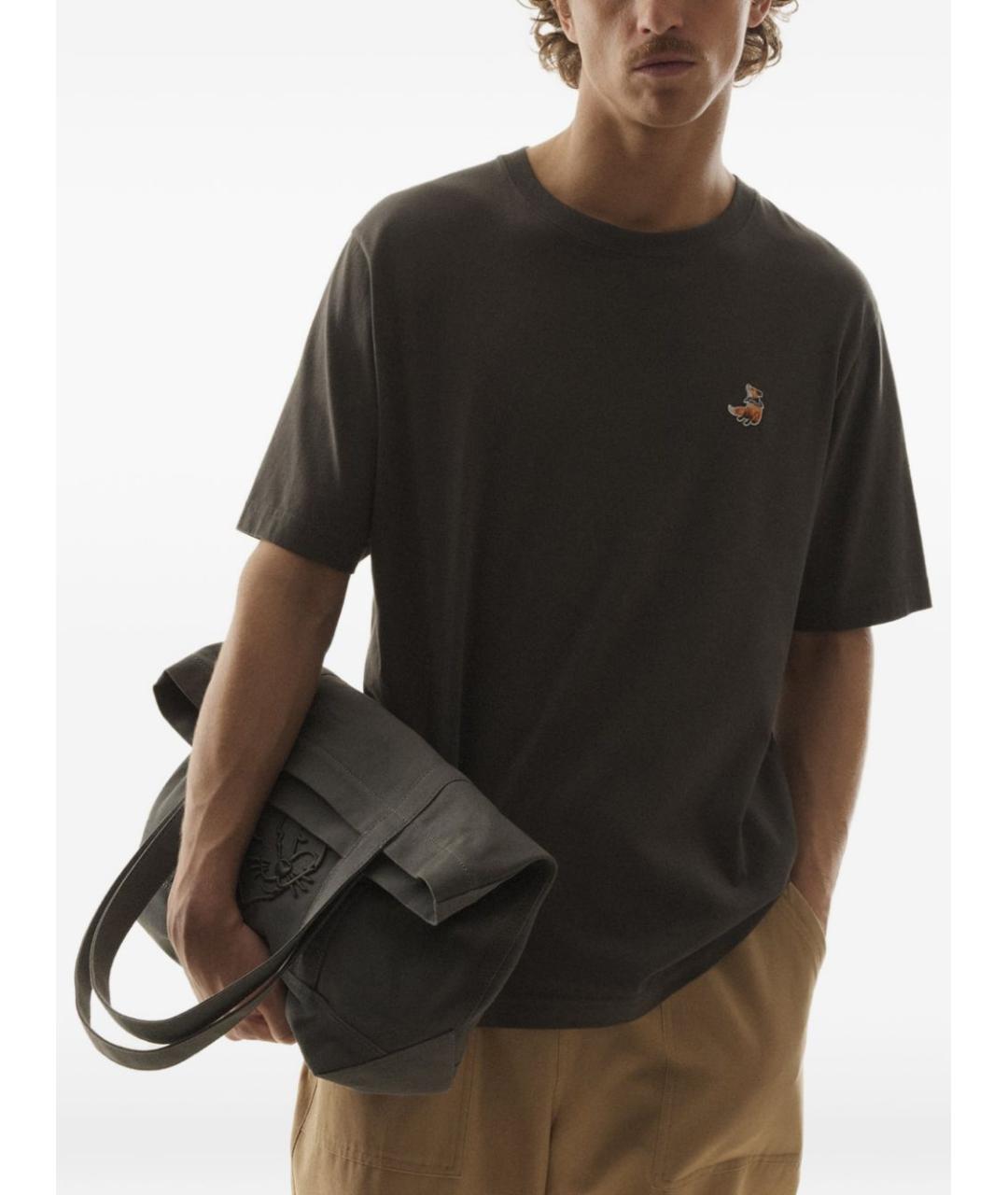 MAISON KITSUNE Коричневая хлопковая футболка, фото 5