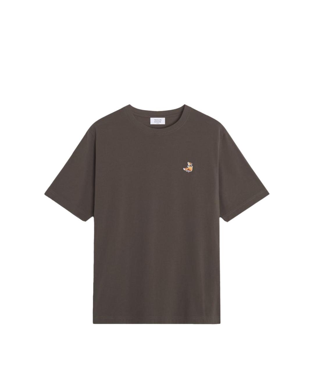 MAISON KITSUNE Коричневая хлопковая футболка, фото 1