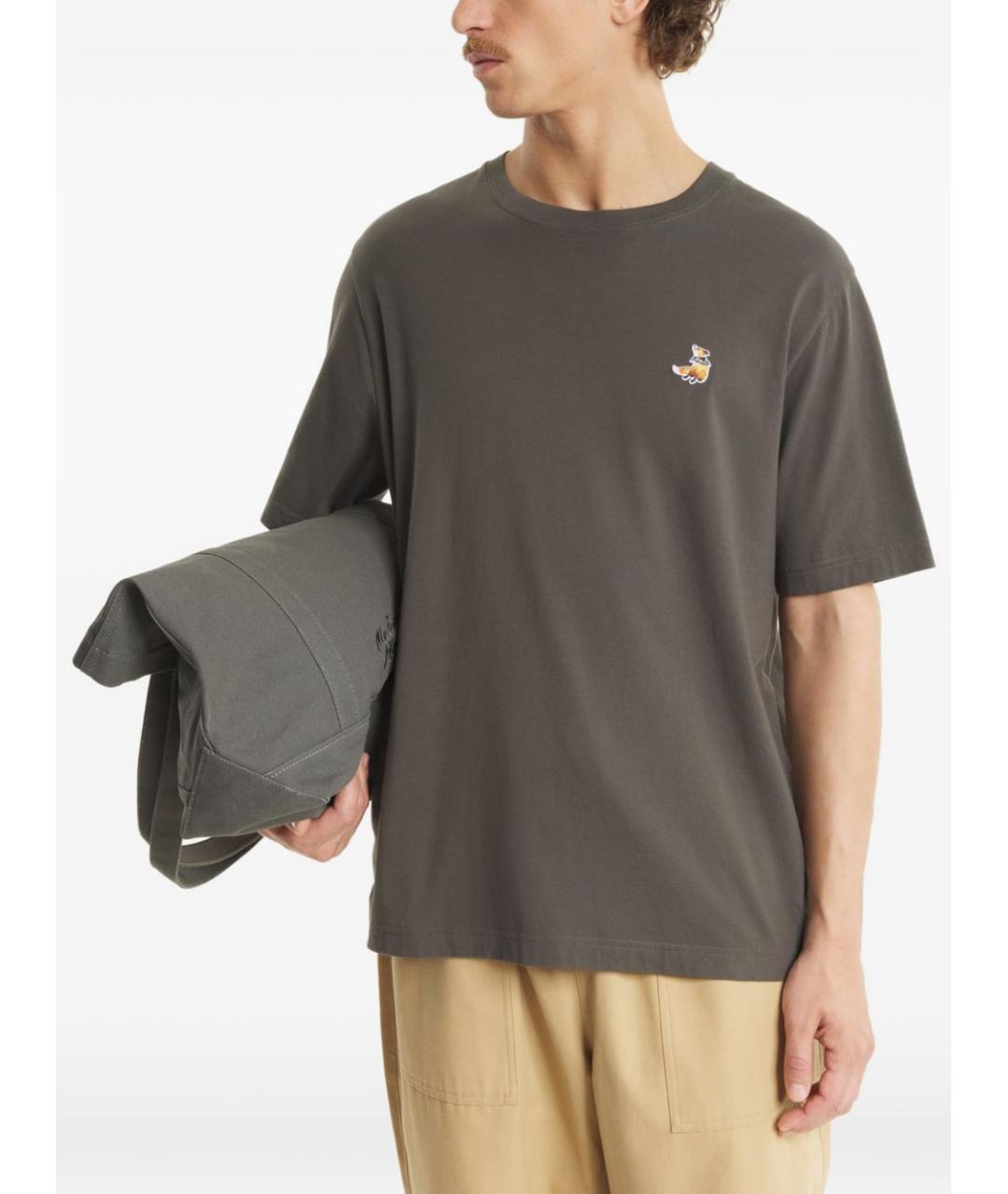 MAISON KITSUNE Коричневая хлопковая футболка, фото 6