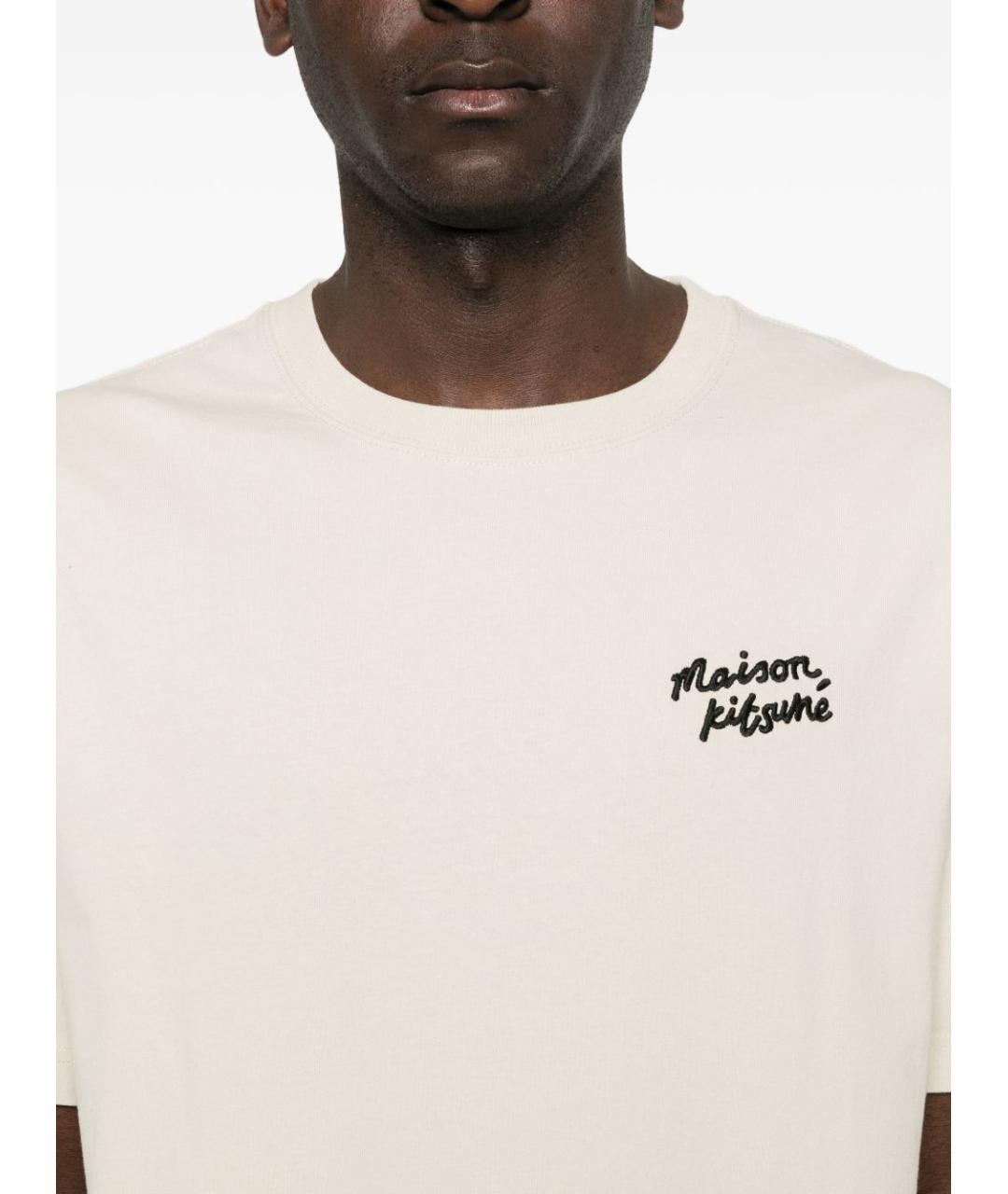 MAISON KITSUNE Бежевая хлопковая футболка, фото 4