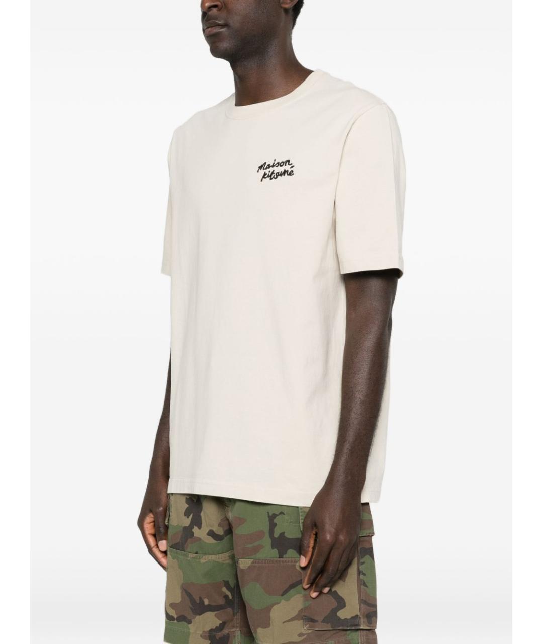 MAISON KITSUNE Бежевая хлопковая футболка, фото 2