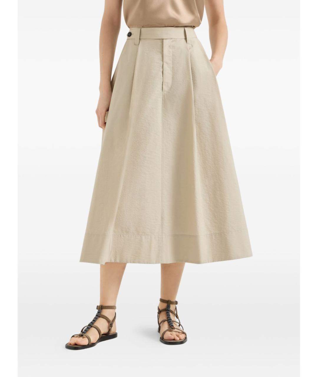 BRUNELLO CUCINELLI Бежевая хлопковая юбка миди, фото 5