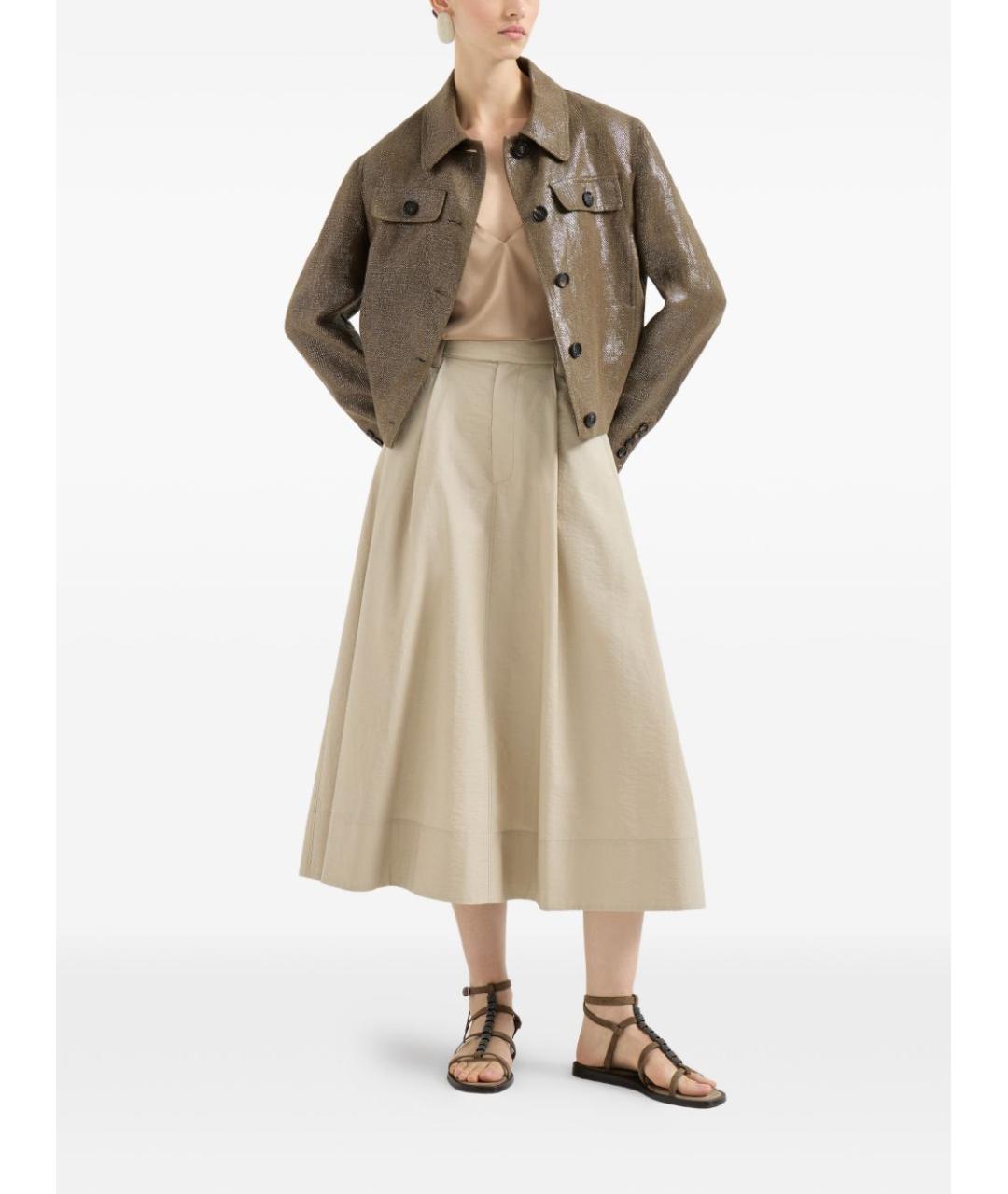 BRUNELLO CUCINELLI Бежевая хлопковая юбка миди, фото 4