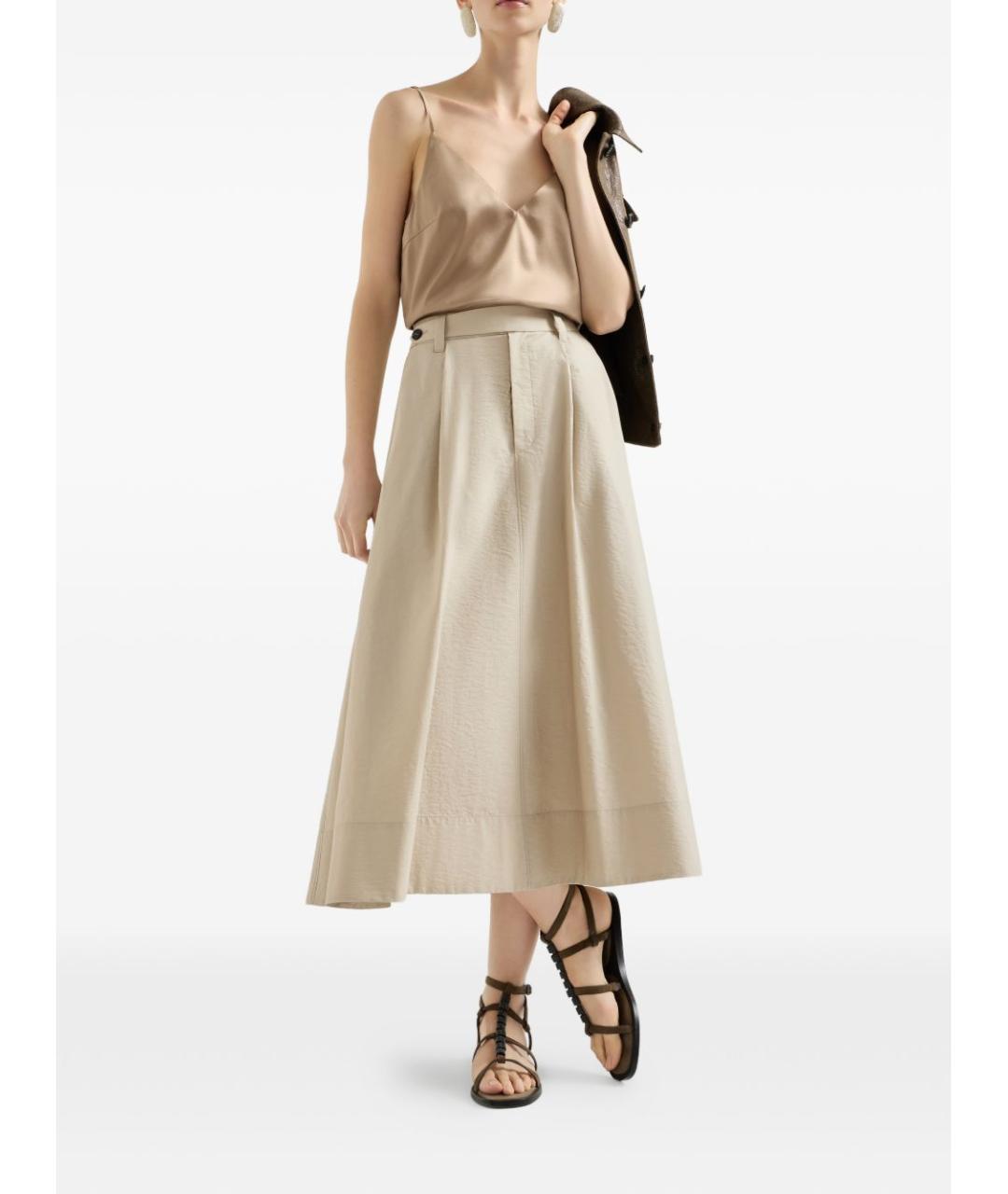BRUNELLO CUCINELLI Бежевая хлопковая юбка миди, фото 6