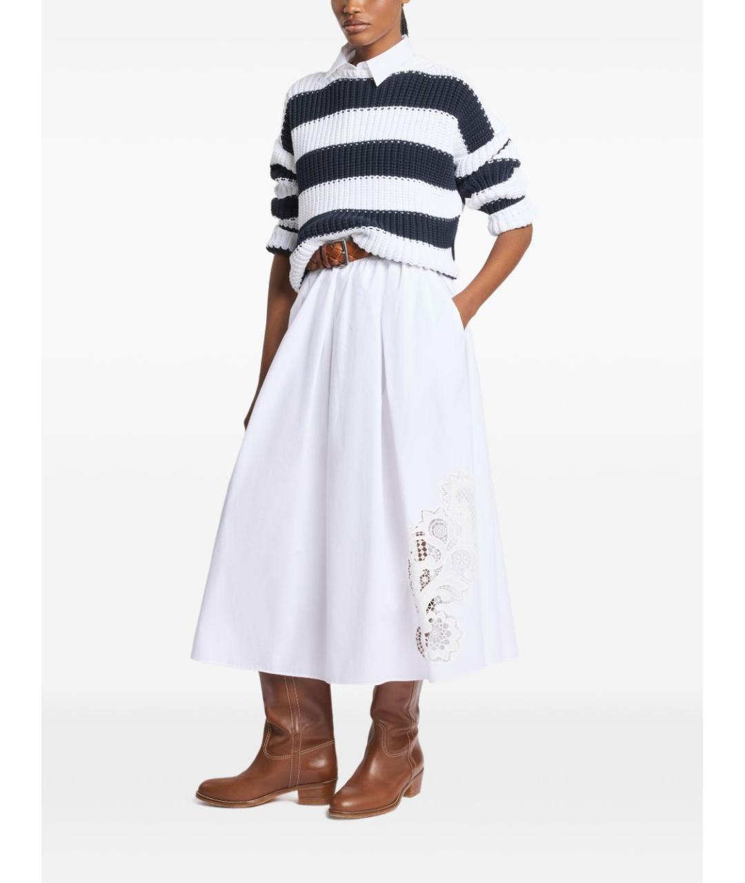 FAY Белая хлопковая юбка миди, фото 5