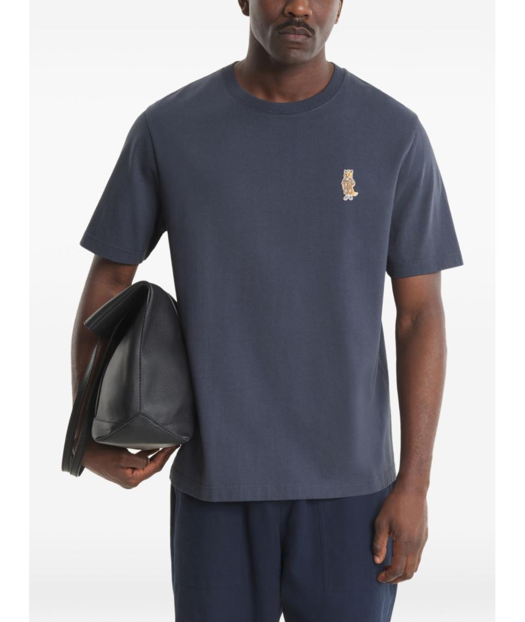 MAISON KITSUNE Синяя хлопковая футболка, фото 6