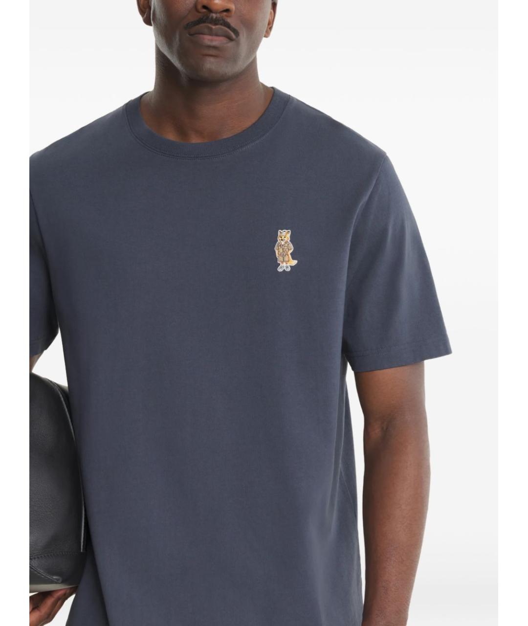 MAISON KITSUNE Синяя хлопковая футболка, фото 4