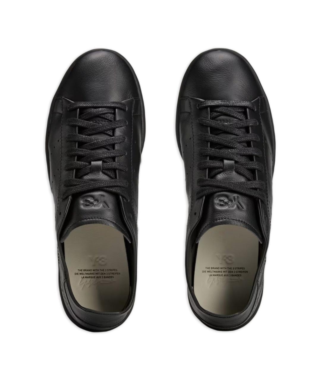 Y-3 Черные кожаные низкие кроссовки / кеды, фото 4