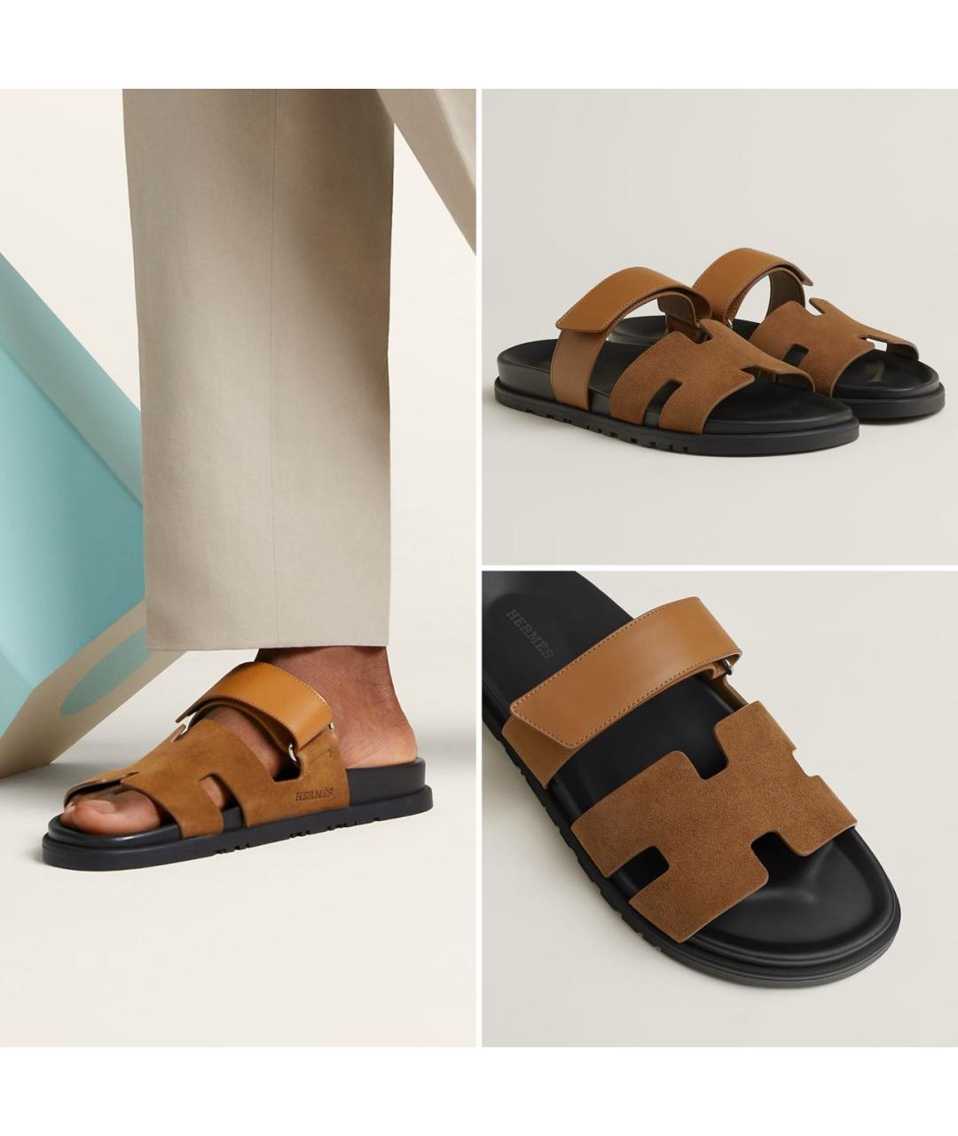 HERMES Коричневые замшевые шлепанцы, фото 2