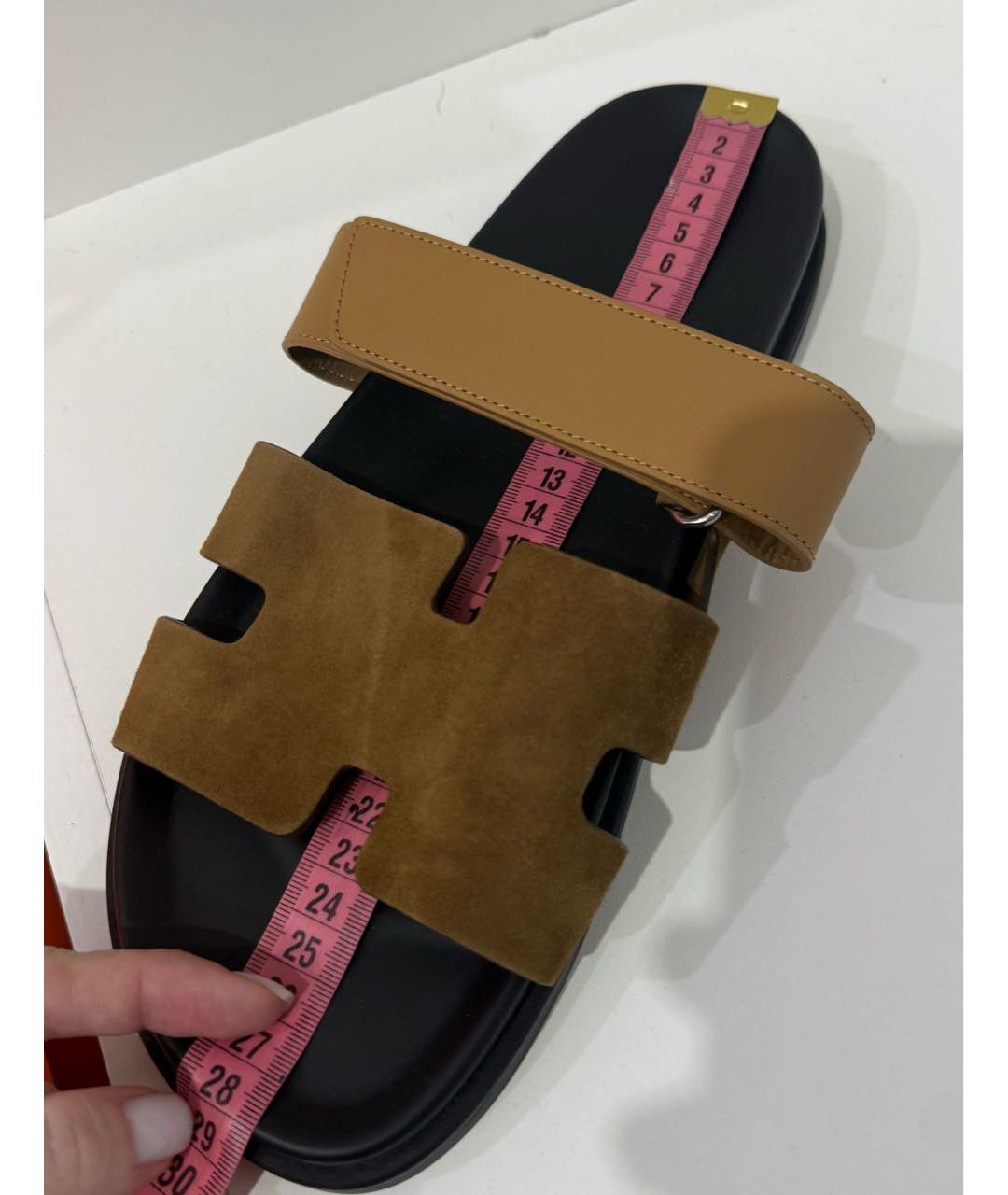 HERMES Коричневые замшевые шлепанцы, фото 8