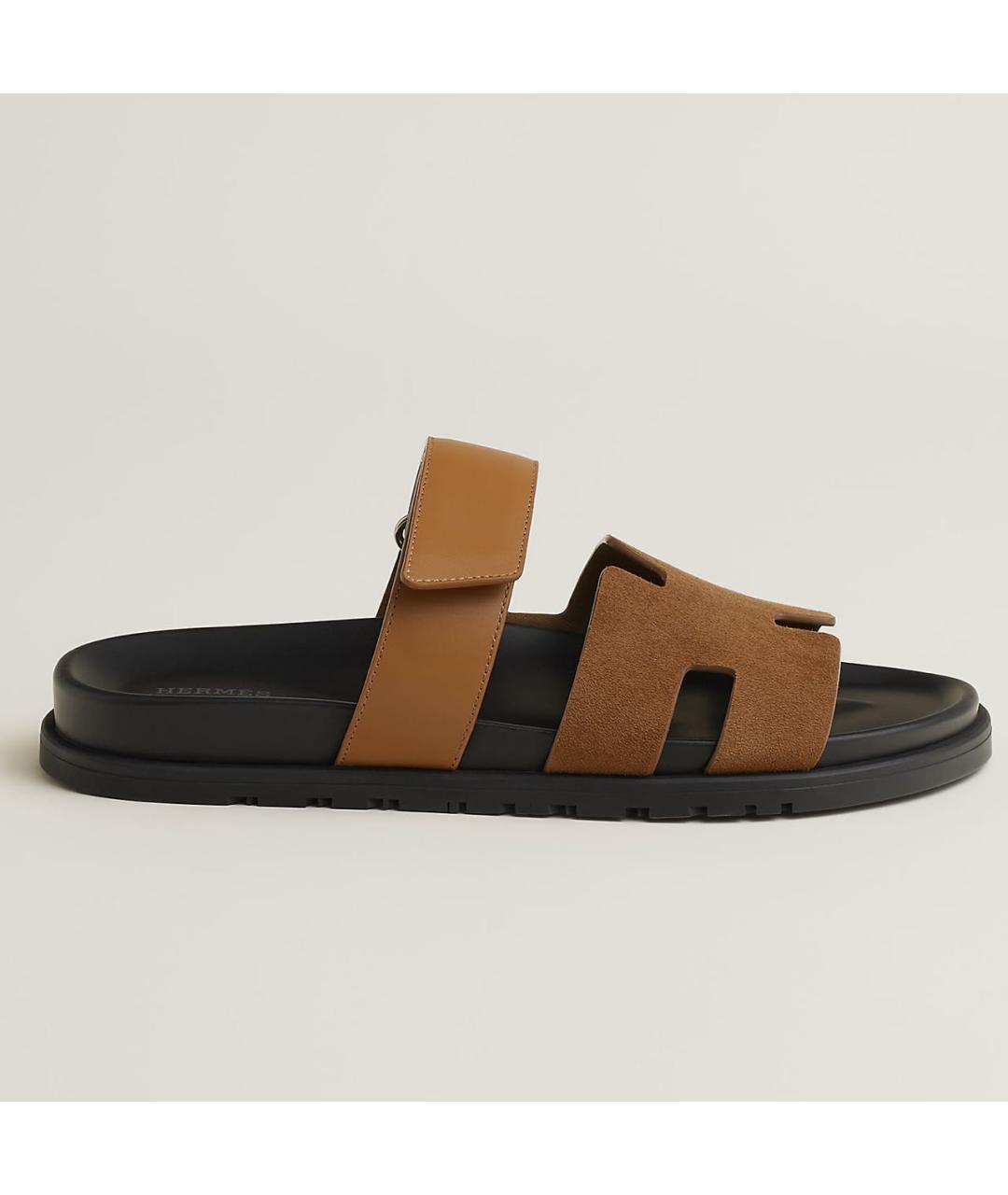 HERMES Коричневые замшевые шлепанцы, фото 9