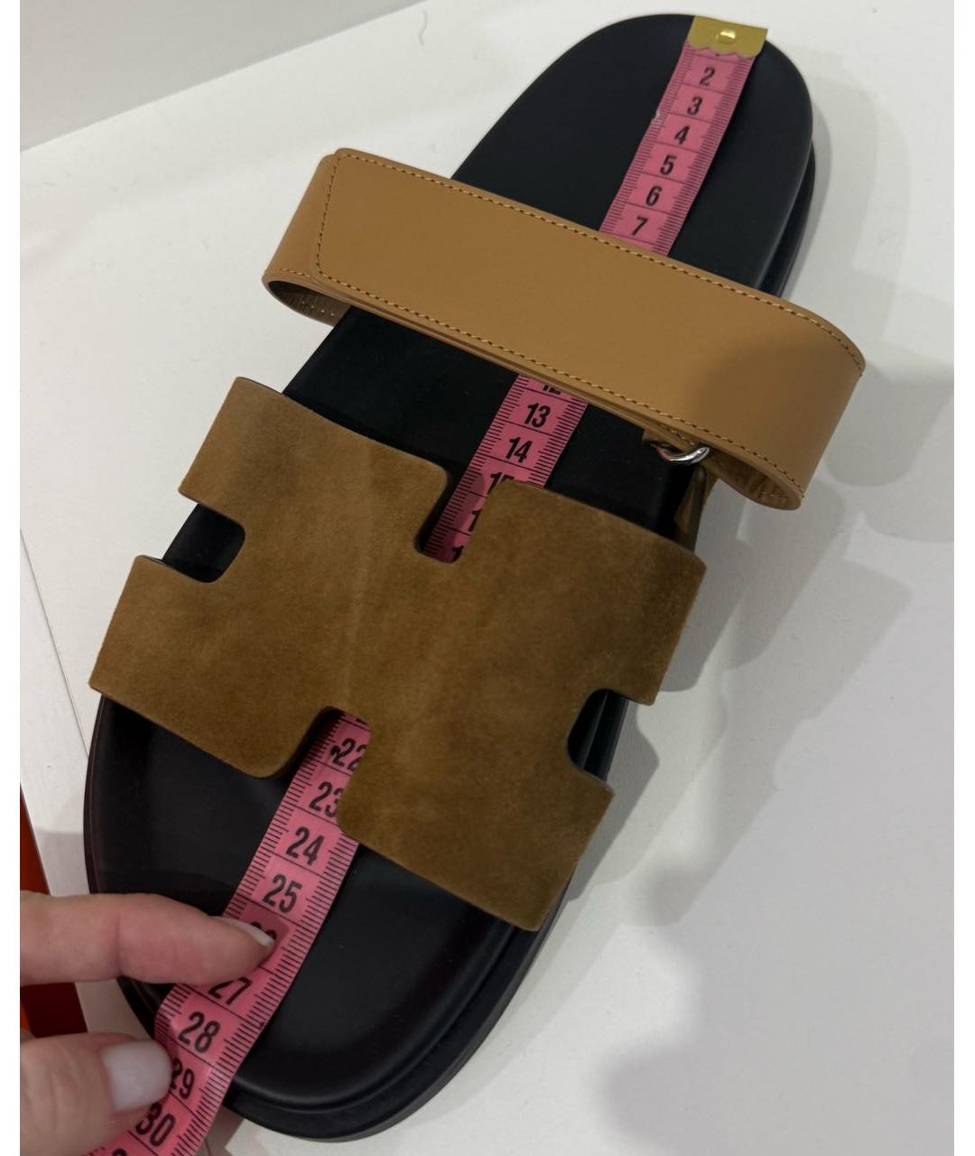 HERMES Коричневые замшевые шлепанцы, фото 6