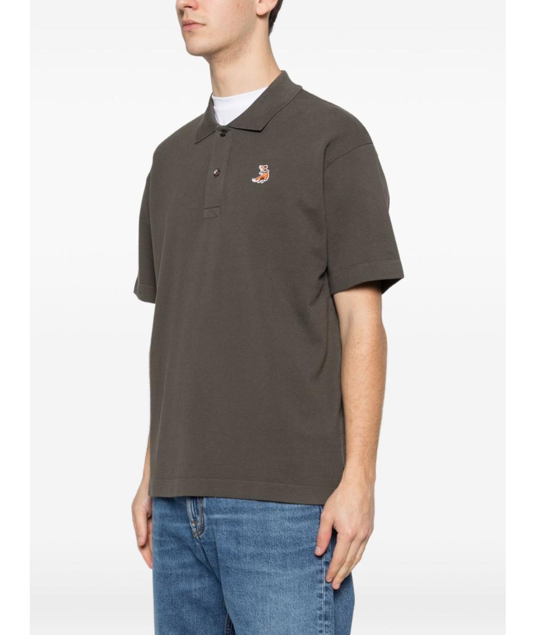 MAISON KITSUNE Коричневое хлопковое поло с коротким рукавом, фото 2