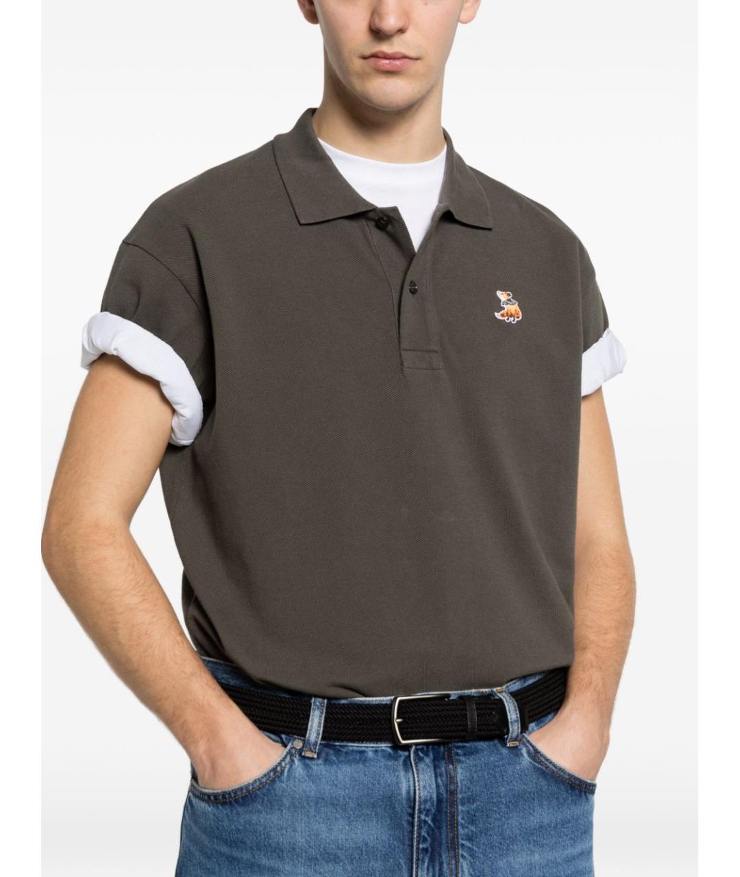 MAISON KITSUNE Коричневое хлопковое поло с коротким рукавом, фото 4