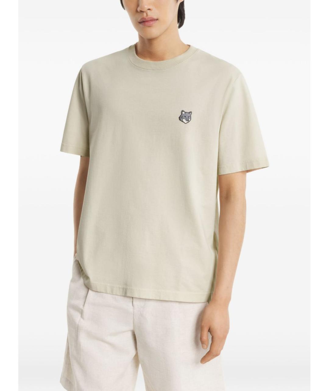 MAISON KITSUNE Бежевая хлопковая футболка, фото 4